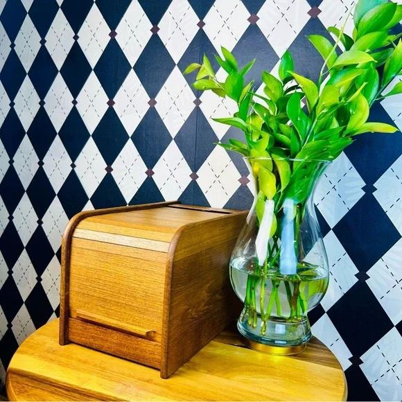 Teak Tambour Door Vintage Desktop Organizer| Recipe Card or Letter Holder - Picture 3 of 17